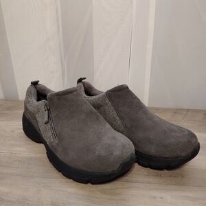 Lands End Women's Gray Suede Slip On Comfort Shoes Sz 6.5D Wide